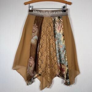 Vintage Rave Patchwork Lace Hanky Hem Skirt Fairy Y2K Whimsy Festival Boho Sz XS